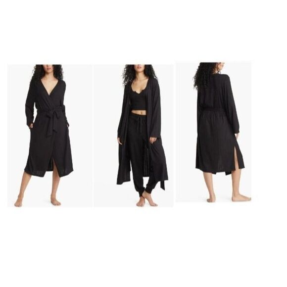 BP Women’s Knit Rib Robe In Black, - Picture 1 of 11